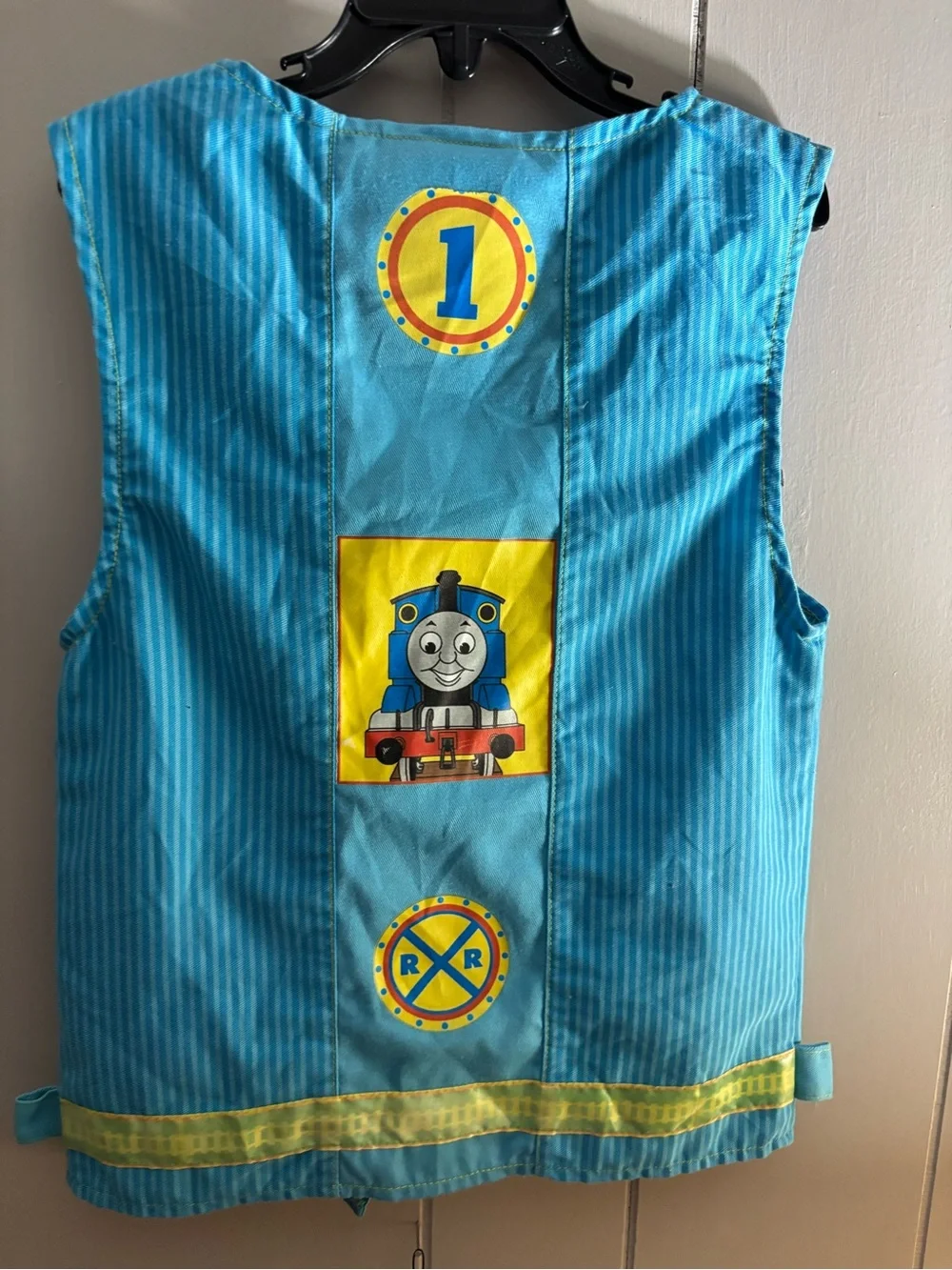 Vintage Thomas the Tank Engine Engineer Vest Costume Top Blue Stripe